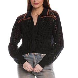 RE/DONE Crochet Mesh Cardi Black Combo Cotton Cardigan Sweater Large NWT (A)